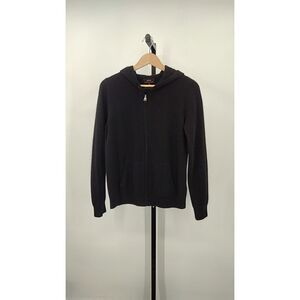 Quince Women Mongolian Cashmere Full-Zip Hoodie Black Sleeved Top S